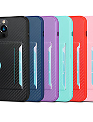 cheap -Carbon Fiber Phone Case For Apple iPhone 12 Pro Max 11 SE 2020 X XR XS Max 8 7  Back Cover with Card Holder Shockproof Solid Colored Protective Case