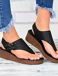 cheap -Women&#039;s Sandals Wedge Sandals Comfort Shoes Wedge Heel Open Toe PU T-Strap Solid Colored White Black Gray