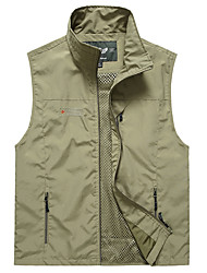 cheap -Men&#039;s Fishing Vest Hiking Vest Sleeveless V Neck Vest / Gilet Jacket Top Outdoor Quick Dry Lightweight Breathable Multi Pockets Autumn / Fall Spring Summer Polyester Solid Color Army Green Khaki Dark
