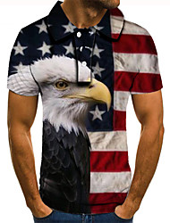 cheap -Men&#039;s Golf Shirt Tennis Shirt 3D Print Graphic Prints Eagle American Flag Collar Street Casual Button-Down Short Sleeve Tops Casual Fashion Cool Blue / Sports