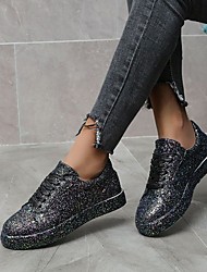 cheap -Women&#039;s Sneakers Fantasy Shoes Sparkling Shoes Sequin Flat Heel Closed Toe Rubber Lace-up Solid Colored Black Pink Silver