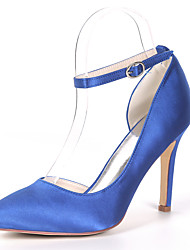 cheap -Women&#039;s Wedding Shoes Ankle Strap Heels Wedding Heels Bridesmaid Shoes Stiletto Heel Pointed Toe Satin Ankle Strap Solid Colored White Champagne Royal Blue