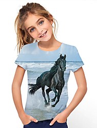 cheap -Kids Girls&#039; T shirt Short Sleeve Rainbow 3D Print Horse School Daily Outdoor Active Basic 3-12 Years / Summer