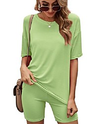cheap -2021 amazon cross-border new spring and summer european and american casual round neck tops tight shorts sports suits home women