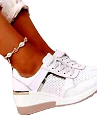 cheap -Women&#039;s Trainers Athletic Shoes Flat Heel Round Toe Walking Shoes Rubber PU Lace-up Light Brown White Gray