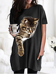 cheap -Women&#039;s 3D Cat T shirt Dress Cat Graphic 3D Round Neck Tops Basic Basic Top Black Wine Army Green