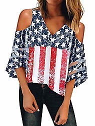 cheap -women&#039;s cold shoulder shirts summer casual 4th of july american flag t shirt tops red