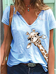 cheap -Women&#039;s Daily T shirt Tee Animal Short Sleeve V Neck Tops Green Blue Yellow M / 3D Print