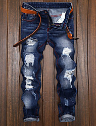 cheap -Men&#039;s Vintage Streetwear Jeans Chinos Pocket Patchwork Full Length Pants Casual Daily Micro-elastic Gradient Denim Cotton Mid Waist Slim Deep Blue 28 29 30 31 32