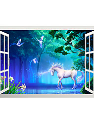 cheap -3D Forest Unicorn Fake Window Stickers Living Room TV Background Wall Sticker Removable PVC DIY Home Decoration Wall Decal 60*90CM