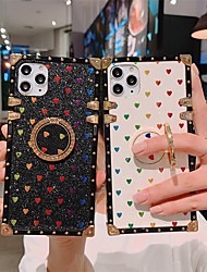 cheap -Luxury Square Design Phone Case For iPhone 13 12 Pro Max 11 SE 2020 X XR XS Max 8 7 Glitter Bling Heart Soft Back Cover with 360 Degree Rotation Diamond Finger Ring Grip Kickstand