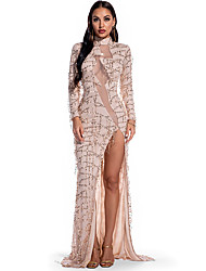 cheap -Women&#039;s A Line Dress Maxi long Dress Golden Black Long Sleeve Solid Color Summer Casual 2022 S M L XL