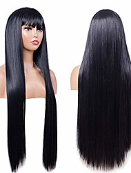 cheap -Black Wigs For Women Sylhair Straight Wigs For Black Women Synthetic Wigs 32 Inches Super Long Wigs with Bangs Simulate Scalp Heat Resistant