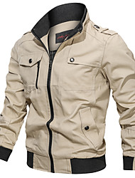 cheap -Men&#039;s Jacket Daily Fall Winter Regular Coat Regular Fit Breathable Casual Jacket Long Sleeve Plain Patchwork Blue Army Green Khaki / Cotton