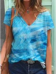 cheap -Women&#039;s T shirt Tie Dye V Neck Basic Tops Blue / 3D Print