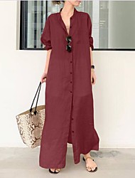 cheap -Women&#039;s Shirt Dress Maxi long Dress Black Red Wine Yellow Long Sleeve Solid Color Spring Summer Casual Daily Loose 2022 One-Size