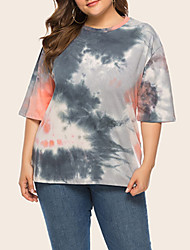 cheap -Women&#039;s Plus Size Tops T shirt Tie Dye Print Short Sleeve Crewneck Daily Cotton Blend Gray