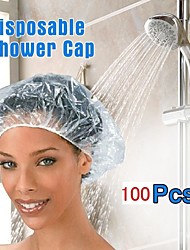 cheap -100pcs Shower Caps Waterproof Disposable Hat Clear Elastic Bathing Cap Spa Hair Salon Hotel Makeup Protect Tool
