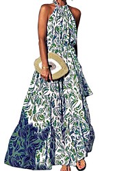 cheap -Women&#039;s Swing Dress Maxi long Dress Blue flower Green flower Sleeveless Print Spring Summer Boho 2022 S M L XL 2XL