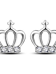cheap -925 sterling silver plated vintage cubic zirconia crown womens stud earrings,8mm