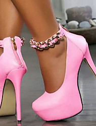 cheap -Women&#039;s Heels Stilettos High Heels Ankle Strap Heels Platform Stiletto Heel Round Toe Patent Leather PU Zipper Solid Colored Light Pink Red