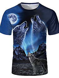 cheap -Men&#039;s Hipster Wolf 3d Printed T-shirt Printing Short Sleeve Fashion Summer Tee (blue, 2xl) 3D Animal Plus Size Round Neck Daily Holiday Tops