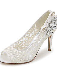 cheap -Women&#039;s Wedding Shoes Wedding Heels Bridal Shoes Bridesmaid Shoes Rhinestone Crystal Bowknot Stiletto Heel Peep Toe Lace Loafer Braided White Black Pink
