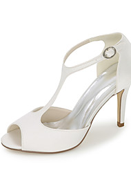 cheap -Women&#039;s Wedding Shoes Wedding Sandals Bridesmaid Shoes Stiletto Heel Peep Toe Satin T-Strap Solid Colored White Black Purple