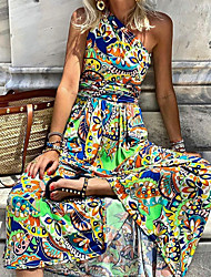 cheap -Women&#039;s Swing Dress Maxi long Dress Photo Color XL:0.44kg Sleeveless Color Block Abstract Print Spring Summer V Neck Personalized Stylish Modern Holiday Beach 2022 S M L XL