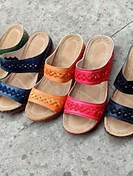 cheap -Women&#039;s Sandals Comfort Shoes Wedge Heel Round Toe PU Loafer Solid Colored Camel Black Dark Blue