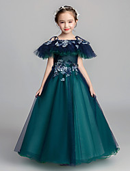 cheap -Princess Floor Length Flower Girl Dresses Formal Evening Tulle Short Sleeve Spaghetti Strap with Embroidery 2022