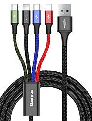 cheap -1 Pack BASEUS Cable 1.2m(4Ft) Micro USB Lightning USB C 3.5 A Braided 4 In 1 Charging Cable For Xiaomi Huawei OnePlus Phone Accessory