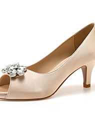 cheap -Women&#039;s Heels Wedding Heels Bridal Shoes Rhinestone Crystal High Heel Peep Toe Satin Loafer Solid Colored Almond White Black