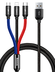 cheap -BASEUS Multi Charging Cable 3.9ft USB A to Type C / Micro / IP 3 A Charging Cable Nylon Braided 3 in 1 For Xiaomi Huawei OnePlus Phone Accessory