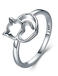 cheap -authentic 100% 925 sterling silver naughty little cat &amp; heart finger ring for women sterling silver jewelry gift (9)