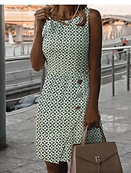 cheap -Women&#039;s A Line Dress Knee Length Dress Green Sleeveless Print Spring Summer Casual Daily 2022 S M L XL XXL