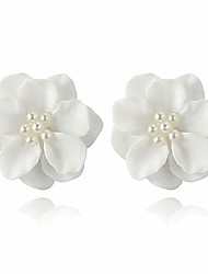 cheap -cute camellia flower stud earrings,floral design white pearl beads stud earrings lightweight jewelry for women teen girls party daily wear (white)