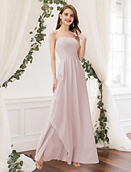 cheap -A-Line Bridesmaid Dress Jewel Neck Sleeveless Elegant Floor Length Chiffon with Pleats 2022