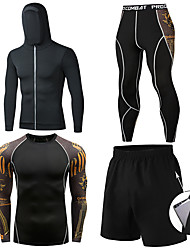 cheap -Men&#039;s Activewear Set Workout Outfits Compression Suit Athleisure 4pcs Winter Long Sleeve Moisture Wicking Quick Dry Breathable Gym Workout Running Active Training Jogging Exercise Sportswear Solid