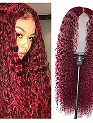 cheap -Fluffy Curly Lace Front Wigs 24 inch Natural Long Wavy Peruvian Ladies Hair Wig High Temperature Silk Wigs Beauty Masquerade Costume Accessories for Cosplay Party Carnival (Red)
