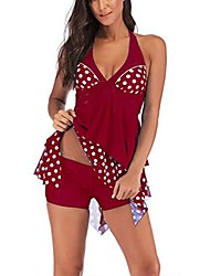 cheap -two pieces polka dot swimsuit skirt holiday boxer shorts plus size tummy control bikini swimwear rose red