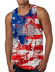 cheap -Men&#039;s Tank Top Undershirt 3D Print Tie Dye American Flag Independence Day Round Neck Daily Holiday Print Sleeveless Tops Casual Designer Big and Tall Red / Summer