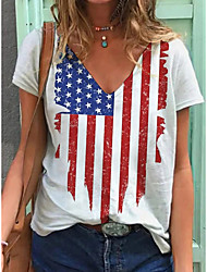 cheap -Women&#039;s T shirt American Flag National Flag V Neck Basic Tops White