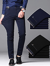 cheap -Men&#039;s Chic &amp; Modern Casual Dress Pants Straight Business Pocket Full Length Pants Business Formal Stretchy Plain Solid Color Comfort Breathable Mid Waist Black Dark Blue 29 30 32 33 34