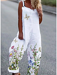 cheap -Women&#039;s Ordinary School Casual Daily Strap Floral White Jumpsuit Floral Print