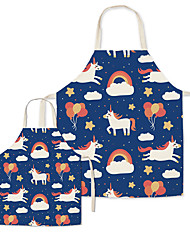 cheap -Mommy and Me Cute Unicorn and Rainbow Print Apron Blue Casual Daily Family Photo Matching Outfits