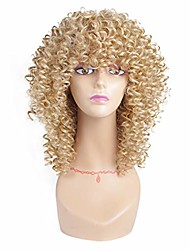 cheap -Zzhcp Blonde Curly Wig with Bangs Kinky Curly Afro Wigs for Black Women Layered Curly Synthetic Wig Heat Resistant Shoulder Length Heat Resistant Daily Wear (16 inch, 27-613 Blonde Color)
