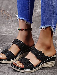 cheap -Women&#039;s Sandals Wedge Sandals Comfort Shoes Flower Wedge Heel Round Toe PU Ankle Strap Solid Colored Black Purple Brown