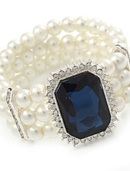 cheap -avalaya bridal, wedding, prom multistrand glass pearl with square montana blue glass pendant flex bracelet - 18cm l