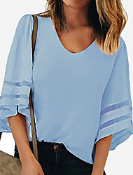 cheap -Women&#039;s Blouse Shirt Long Sleeve V Neck Tops Loose Wine Blue White